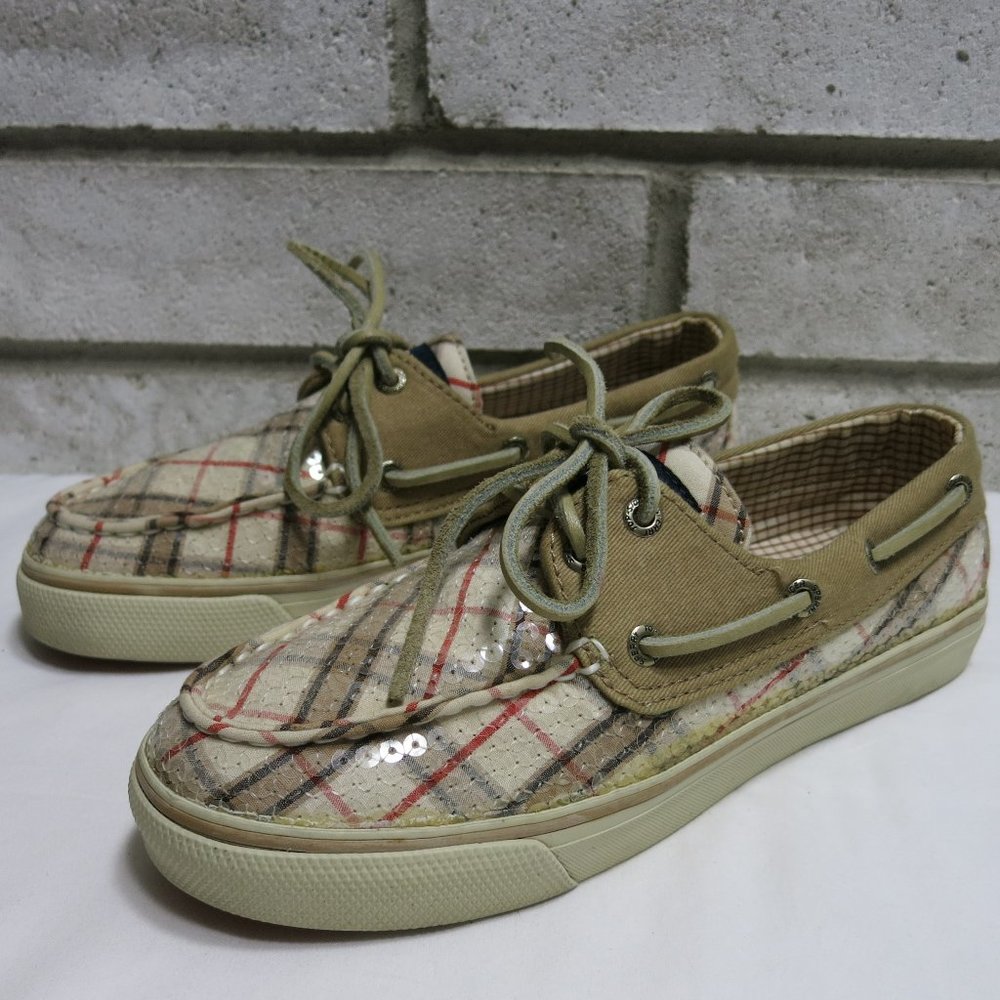 Sperry Checked Canvas Sparkles Deck Boat Women's Casual Footwear Shoes Sz 5 M